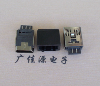 MINI USB 5Pin接口 带护套焊线母座 B型180度铜壳
