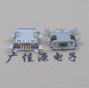 MICRO USB5pin接口 四脚贴片沉板母座 翻边白胶芯