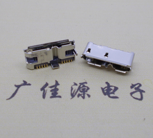 桥西 双接口micro usb3.0母座有卷边10pin三个固定脚插板